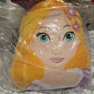 Rapunzel Character Head Plush Blonde-Haired Girl Face Pillow - Green Eyes, New